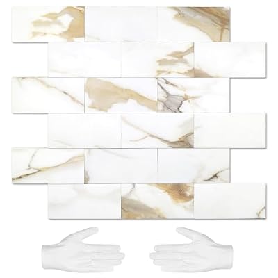 STICKGOO 10-Sheet Peel and Stick Backsplash for Kitchen, Stick on Kitchen Backsplash PVC Wall Tile, Calacatta Golden Self Adhesive Subway Tile