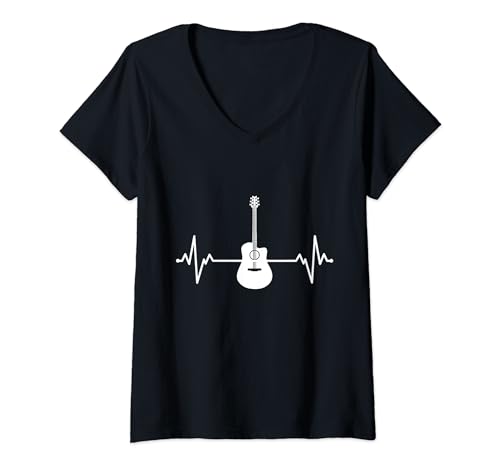 Donna Chitarra Heartbeat Maglietta con Collo a V