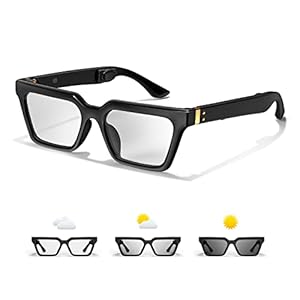 Upgraded Bone Conduction Headphones – Anti Blue Light & Photochromic Lenses – Voice Assistant – True Wireless Bluetooth Smart Glasses for Men/Women – Immersive Sound