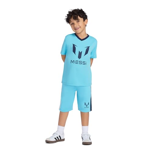 Image of Messi Boys' Lifestyle Short Sleeve Top, Loose-fit V-Neck Shirt with Logo, Comfortable