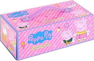 Top Linen (NW) Ltd kids Characters 52 pieces Colouring Art Case Childrens Stationery Set With Watercolour Pencils Toy Gift (Peppa Pig)