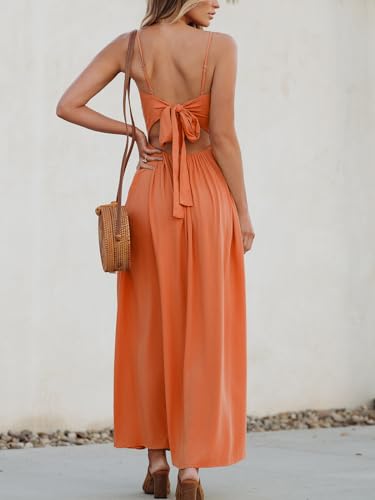 Image of CUPSHE Women Casual Dress Beach Sleeveless V Neck Summer Cutout Spaghetti Straps Formal Maxi Sun Dresses