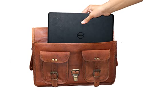 Maletín porta laptop de cuero marrón vintage unisex miniatura 5