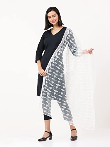 Petrichor Women's Fashion Designer Embroidered Net Dupatta Scarf for Women (Length: 2.2 meters, Made in India, Colour : White)2