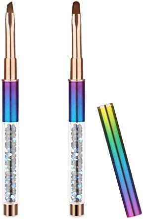 SAVITA 2pcs Nail Art Clean Up Brushes, Painting Brushes for Nails with Round & Angled Head Colorful Bling Nail Pen Painting Tools for Nail Art Design & Polish Mistake Cleaning