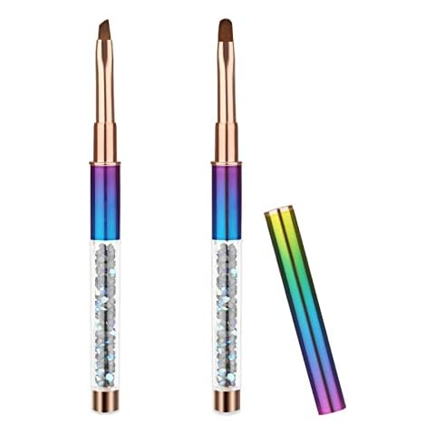SAVITA 2pcs Nail Art Clean Up Brushes, Painting Brushes for Nails with Round & Angled Head Colorful Bling Nail Pen Painting Tools Cover