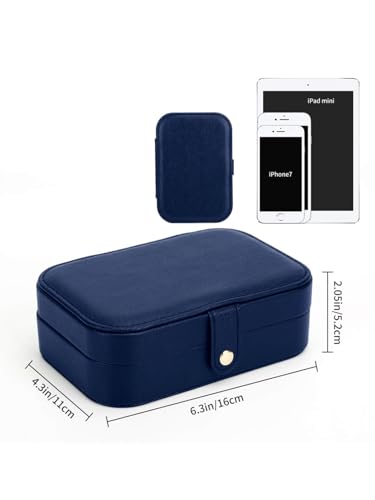 Image of Cortina Jewellery Organiser PU Leather Zipper | Portable Storage Box Case with Dividers | Container for Rings, Earrings, Necklace Home Organizer - Dark Blue