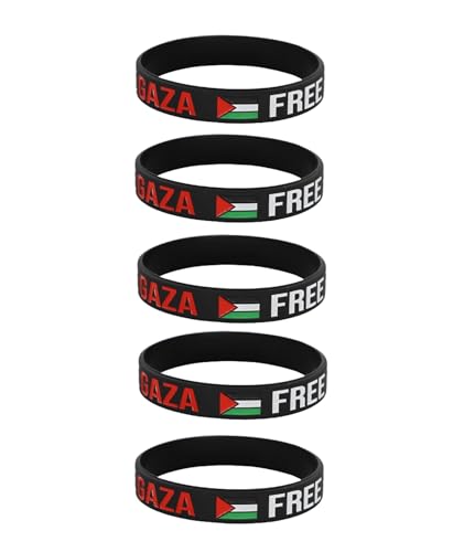 Caiyao 4/8Pcs Sports Silicone Wristbands - Free Palestine Bracelets for Women & Men - Water-proof Rubber Support Palestine Flag Bracelets - Save Gaza (A 5pcs black)