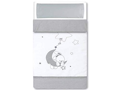 Pirulos 34013120 - Saco nórdico, diseño luna, algodón, 72 x 142 cm, color blanco y gris