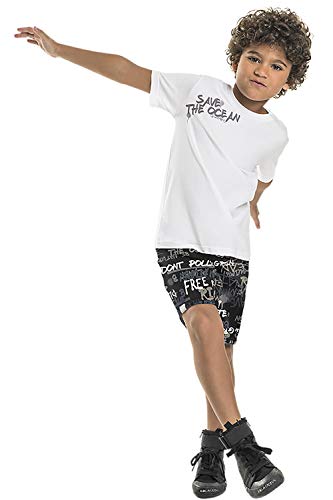 Conjunto Camiseta Malha e Bermuda Moletom, Quimby, Meninos, Branco Especial, 6