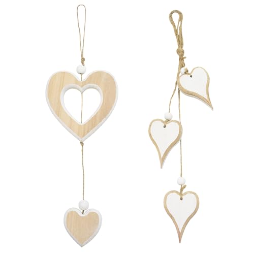 Auptiz 2 Stück Herz Deko Holz Anhänger, Doppelter Herzholz Hängedeko Deko-Anhänger, Dreifacher Herz Deko Hängen Geschenk für Wohnzimmer, Fenster, Schlafzimmer, Hochzeit