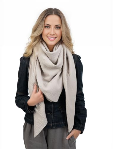Scandi Linen Musselin Tuch - Damen Musselintuch Musselin Schal Heller Sandfarbenes Dreieckiges Halstuch