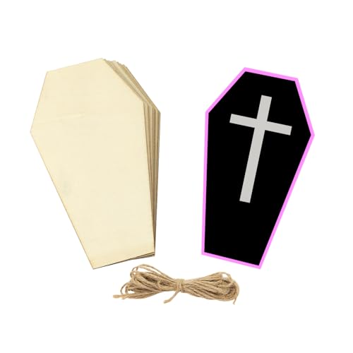 20 Pack 6 Inch Wood Coffin Cutouts Unfinished Wood Halloween Coffin Crafts Wooden Coffin Hanging Ornaments DIY Coffin Gift Tags for Home Party Decoration Craft Project