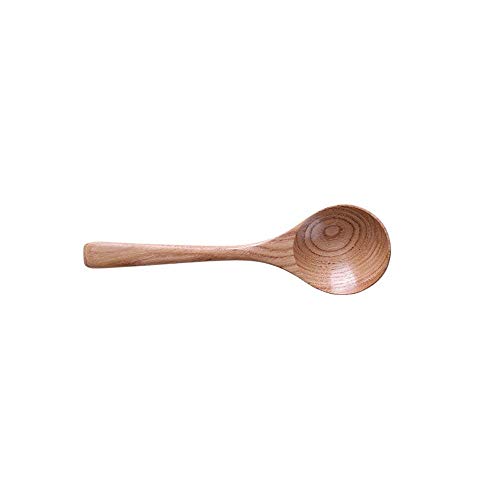 KUWEI Beech Big Round Mouth Small Spoon,Practical Wooden Spoon,Porridge Spoons Wooden Spoons Teaspoon Soup Spoon Tableware Kitchen Utensils