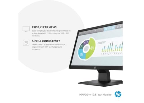 Image of HP Monitor P204V 19.5 inch /49.5 cm LCD HD+ (1600 x 900 Pixels @ 60 Hz) 1 HDMI 1.4 (with HDCP Support); 1 VGA, Black 