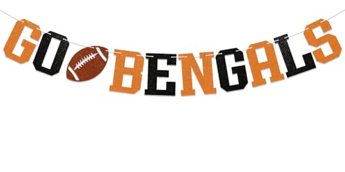 Go Bengals Banner - Football Game Day Party Banner, Bengals Fans, Sports Theme Party Decor Black Orange Glitter