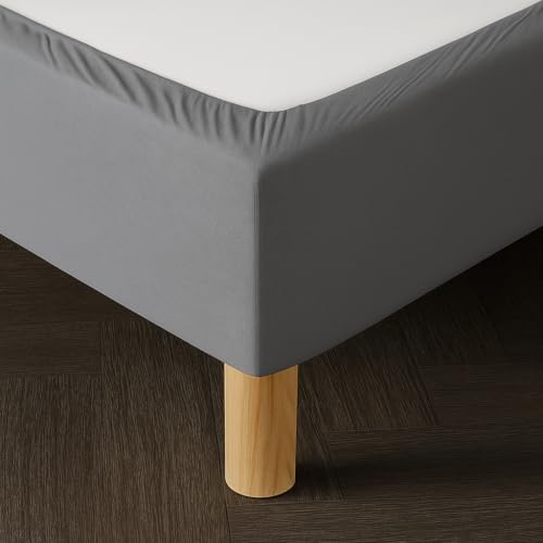 Cache Sommier 160x200 Gris – Tissu Doux et Extensible – Rendu Impeccable – Facile à Installer