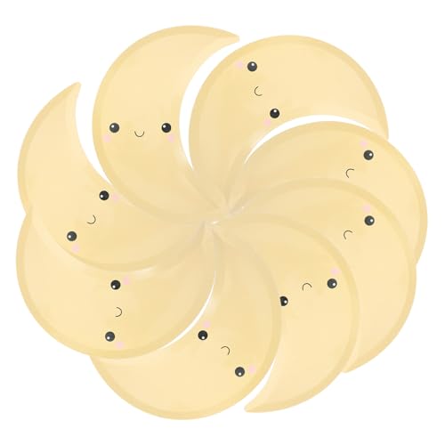SHINEOFI Juego de 8 Platos de Papel Desechables Forma de Luna Amarilla Plato de Fiesta Lunar para Cumpleaños y Decoración Espacial para Servir en Reuniones