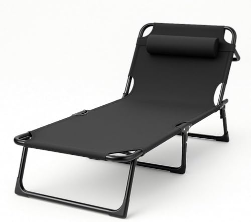 Espreguiçadeira Dobrável Portátil VMSTARK Preta | Cama de Descanso de Aço para Escritório, Camping e Casa | Compacta, Confortável e Resistente até 150kg
