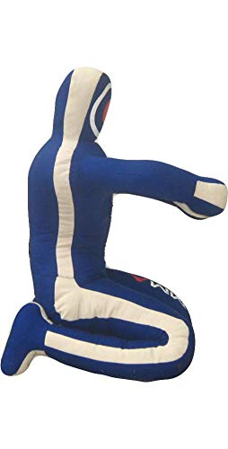 Judo Grappling Dummy Sitting Position Hands on The Front, UNFILLED MMA Dummy, Punching Bag (Blue Canvas, 70")