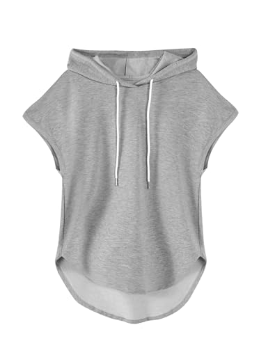 Womens Sleeveless Sweatshirt Workout Hoodie Hooded Tank Top Grey Medium