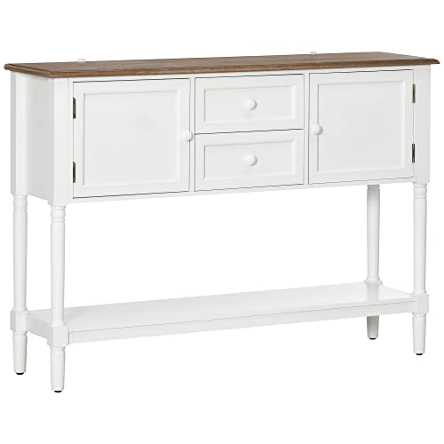 HOMCOM Vintage Console Table with 2 Drawers and Cabinets, Retro Sofa Table for Entryway, Living Room and Bedroom, White HOMCOM Vintage Console Table with 2 Drawers and Cabinets, Retro Sofa Table for Entryway, Living Room and Bedroom, White