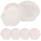 Cabilock Ceramic Shell Shaped Plates Set 6Pcs Seashell Appetizer Plates for Snacks Desserts and Home Dining 4 Inch Small White Shell Dish for Breakfast and Entertaining
