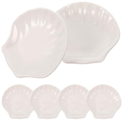 Cabilock Ceramic Shell Shaped Plates Set 6Pcs Seashell Appetizer Plates for Snacks Desserts and Home Dining 4 Inch Small White Shell Dish for Breakfast and Entertaining