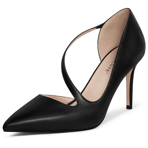 MUCCCUTE High Heels for Women Closed Pointed Toe Comfortable Pumps Ladies 3 Inch Stiletto Slip On Heels Work Wedding D'Orsay Cross Strap Dress Shoes