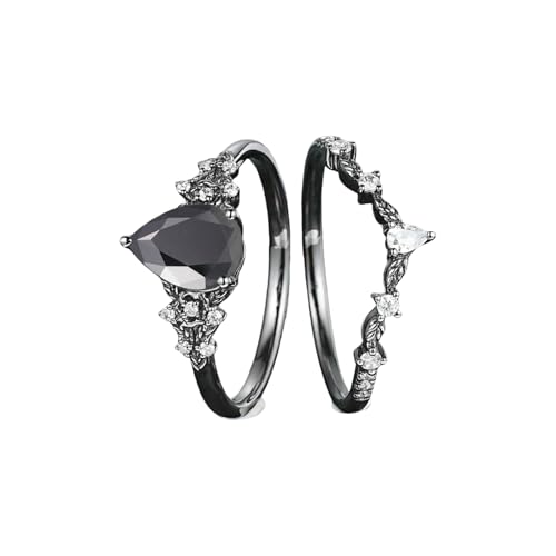 [Uqezagpa] Trendy Black Crystals Florals Rings Alloy Jewelry for Everyday Wear Multiple Size Comfort Fit Gothic Inspire Designs 