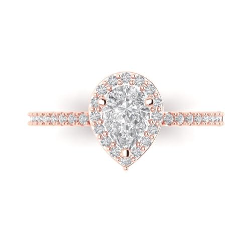 Clara Pucci 1.32 ct Pear Cut Moissanite 14k Rose Gold Halo Solitaire with Accents Wedding Engagement Bridal Promise Ring