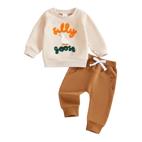 CIYCUIT Baby Boy Outfits Goose Embroidered Sweatshirt Pants Set Fall Winter Clothes 0-6 Months