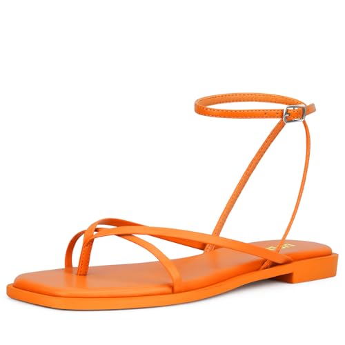 Image of Womens Flats Sandals Square Toe Strappy Ankle Strap Flats