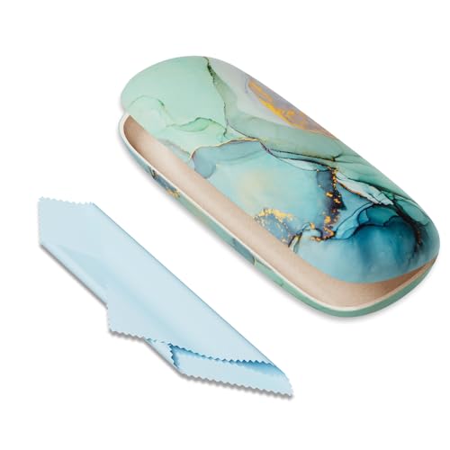 Image of Eyeglasses Case, Portable Hard Shell Protective Case For Glasses, Eyeglass Holder Box for Women and Men with Cleaning Cloth, Green Marble