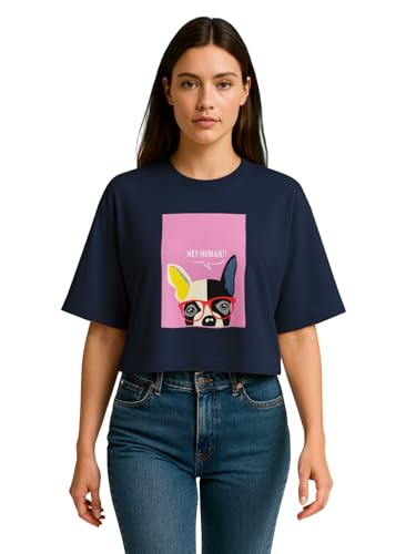 Image of HELLCAT Beige Printed Loose Fit Crew-Neck Crop T-Shirt for Women