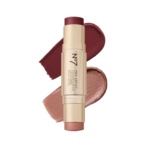 Image of No7 Pro Artist Color & Glow Cream Blush Stick - Dual-Ended Blush for Cheeks, Eyes & Lips - Delivers Soft-Focus Radiance and Buildable Color - Soft Berry /Warm Glow (10g)