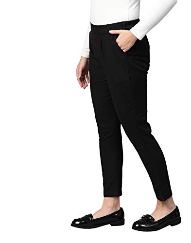 Image of Yash Gallery Women's Regular Fit Mid Rise Solid Cotton Slub Ankle Length Regular Trouser Pant