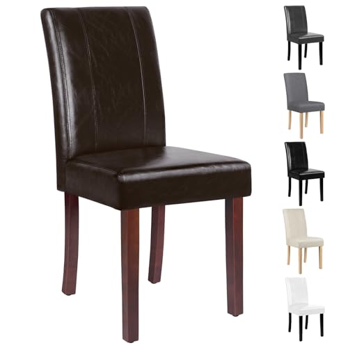 ALFORDSON Dining Chairs Set of 2, Retro High-Back Kitchen Chair with Wooden Leg, Clara Series Mid-Century Reading Seating for Home Cafe Coffee Table, PU Leather Upholstery, Brown