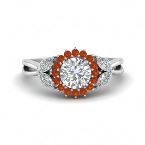 Image of 55Carat Choose Your Gemstone Flower Halo Split Shank Diamond CZ Ring Sterling Silver Round Shape Halo Engagement Rings Everyday Jewelry Wedding Jewelry Handmade Gifts for Wife US Size 4 to 12