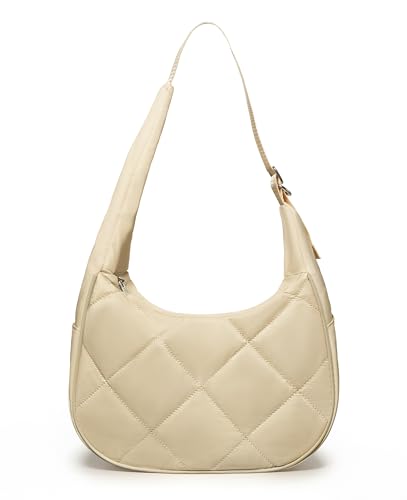 Behaesty Small Crescent Shoulder Bag for Women, Cute Lightweight Puffer Nylon Purse, Everyday Handbag with Adjustable Strap