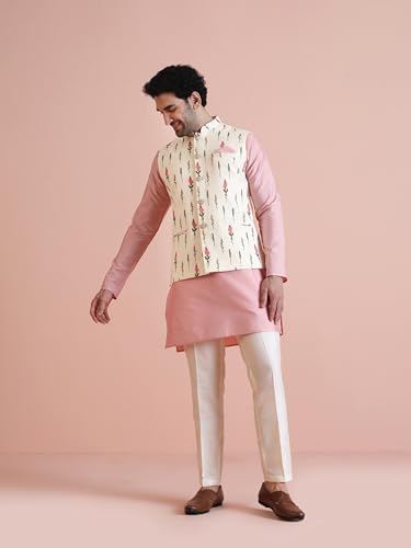Image of Kisah Men's Cotton Blend Printed Nehru Jacket Regular Fit | Designer Ethnic Layering | Wedding & Occasion Wear