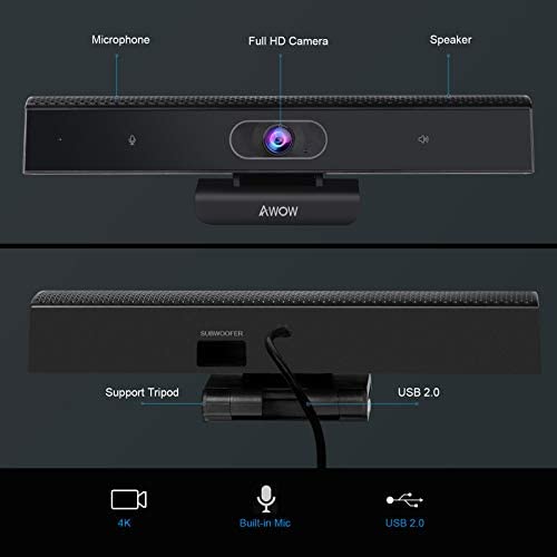 AWOW Streaming Webcam 4K, USB Webcam, mit Stereo-Mikrofon, Lautspreche, Kompatibel mit Allen Videokonferenz-Software-Apps, Conference Web Camera, für Videoanruf, Konferenz, Online-Unterricht, Spiel – Bild 7