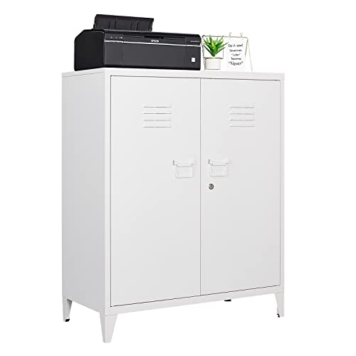 LISSIMO Metal Storage Cabinet,Home Office Cabinet with Doors and Adjustable Shelves,Locking Cabinet with Adjustabl Leg Levelers Assembly Required(White)