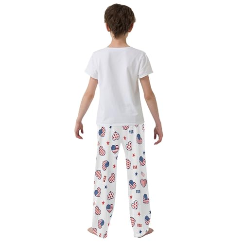 USA Patriotic Day Love Heart Boys Long Pants Soft Trousers Elastic Waist Kids Lounge Bottoms with Pockets S-XL3