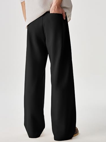 Image of JMIERR Mens Baggy Casual Dress Pants Lightweight Pleated Old Money Wide Leg Pants Loose Relaxed Fit Trousers