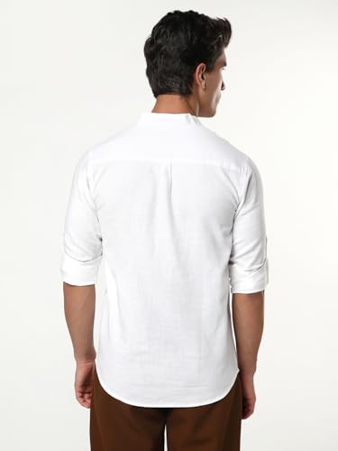 Image of Urbano Fashion Men's Linen Blend Full Sleeve Relaxed Fit Mandarin Collar Casual Solid Shirt