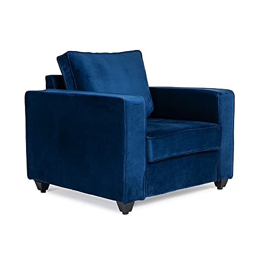 Image of Wakefit Sofa Set | 3 Year Warranty | Sofa 1 Seater, 1 Seater Sofa for Living Room, Wooden Sofa Set, Sofa Set Single Seater - Napper(Fabric-Velvet : Blue)