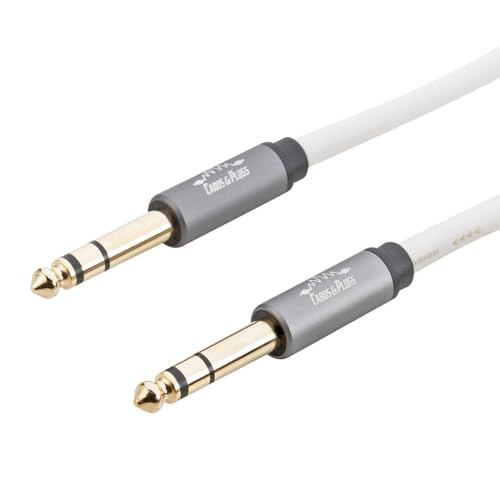 Cabos & Plugs - Cabo 6.35mm TRS P10 Stereo - 6.35mm TRS P10 Stereo Balanceado fio Branco e Conector Banhado a Ouro (5m)