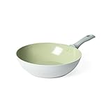 Salter Earth 28cm Stir Fry Pan – Healthy Ceramic Non-Stick Coating, PFAS-Free Induction Cookware, Aluminium Deep Frying Pan for Noodles, Easy Clean, PFOA/PTFE-Free, Stay Cool Handle, Green
