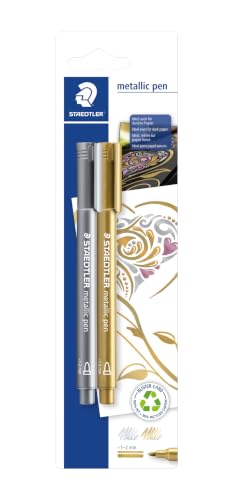 STAEDTLER 8323-S BK2 Metallic Marker, 2 Stück auf Blisterkarte, gold/Silber, mehrfarbig